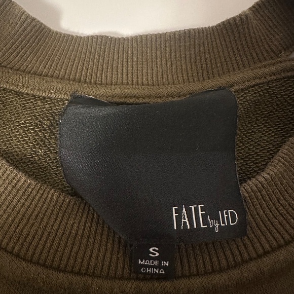 Fate by LFD Olive Green Distressed Sweatshirt with Open Tie Sides | Size Small - Picture 7 of 10
